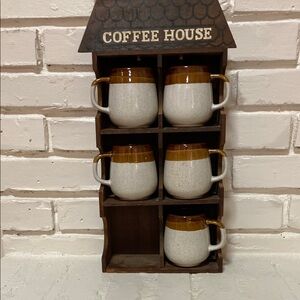 Mid-Century Modern Coffee House Mug Set with Holder